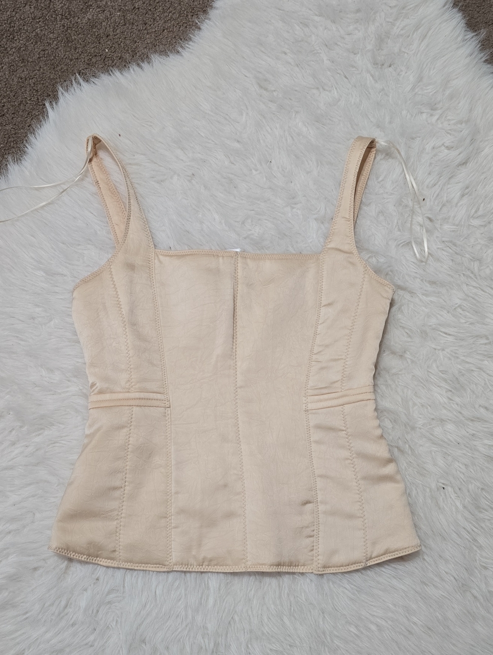 Zara Cream Structured Square-Neck Camisole